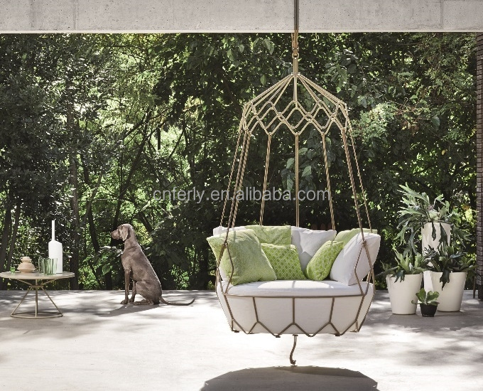 Modern stylish hotel outdoor furniture hanging sofa porch ceiling swing chair furniture egg chair with comfortable cushions