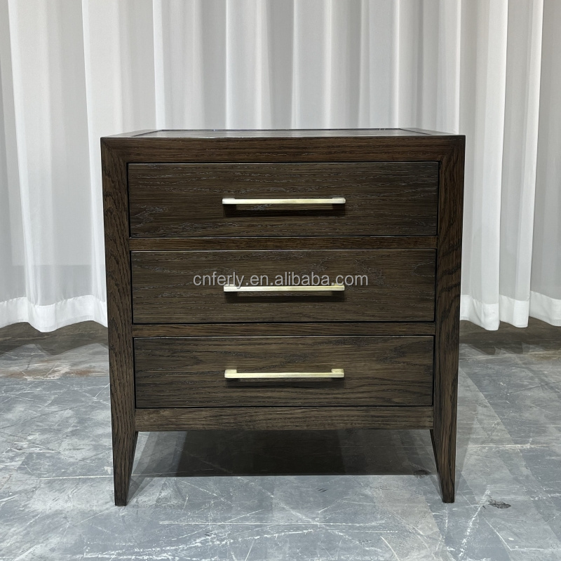 Luxury Modern Home Hotel Furniture Bedroom Furniture American Style French Solid Oak Wood Closed Beside Table Nightstand