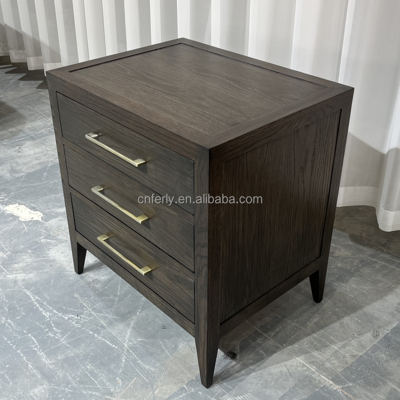 Luxury Modern Home Hotel Furniture Bedroom Furniture American Style French Solid Oak Wood Closed Beside Table Nightstand