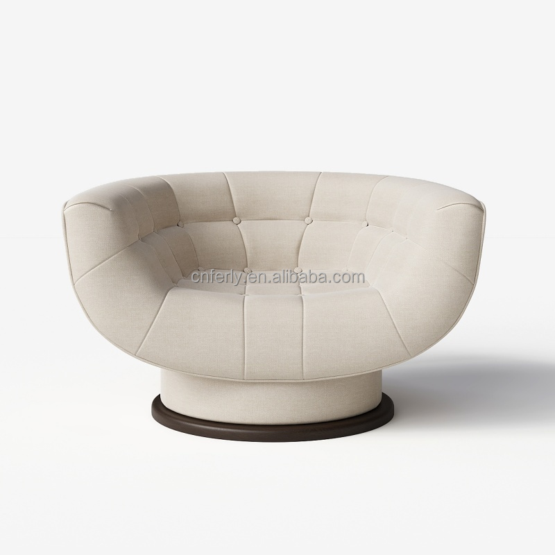 Modern Home Living Room Furniture Design Sense Fabric Sofa Advanced White Round Fabric Swivel Accent Sofa barrel chair