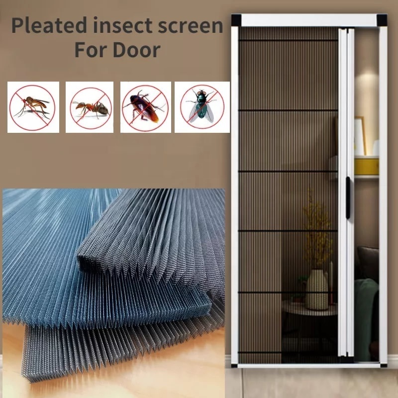 wholesale cheap quality pleated insect screen door foldable mosquito mesh pliss 18mm pleat fli screen black pleated net