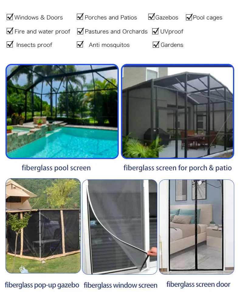 Cheap mosquito net roll anti waterproof fireproof fly fiberglass insect window screen Polyester 18x14 patio pool screen