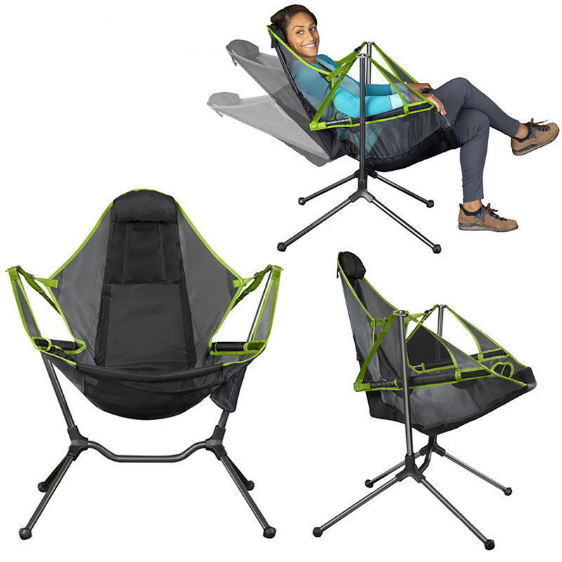 Outdoor Pod Rocker Collapsible Rocking Chair Camping Moon Chair for Sports Fishing BBQ Outdoor Hiking Ice Stainless Steel AF