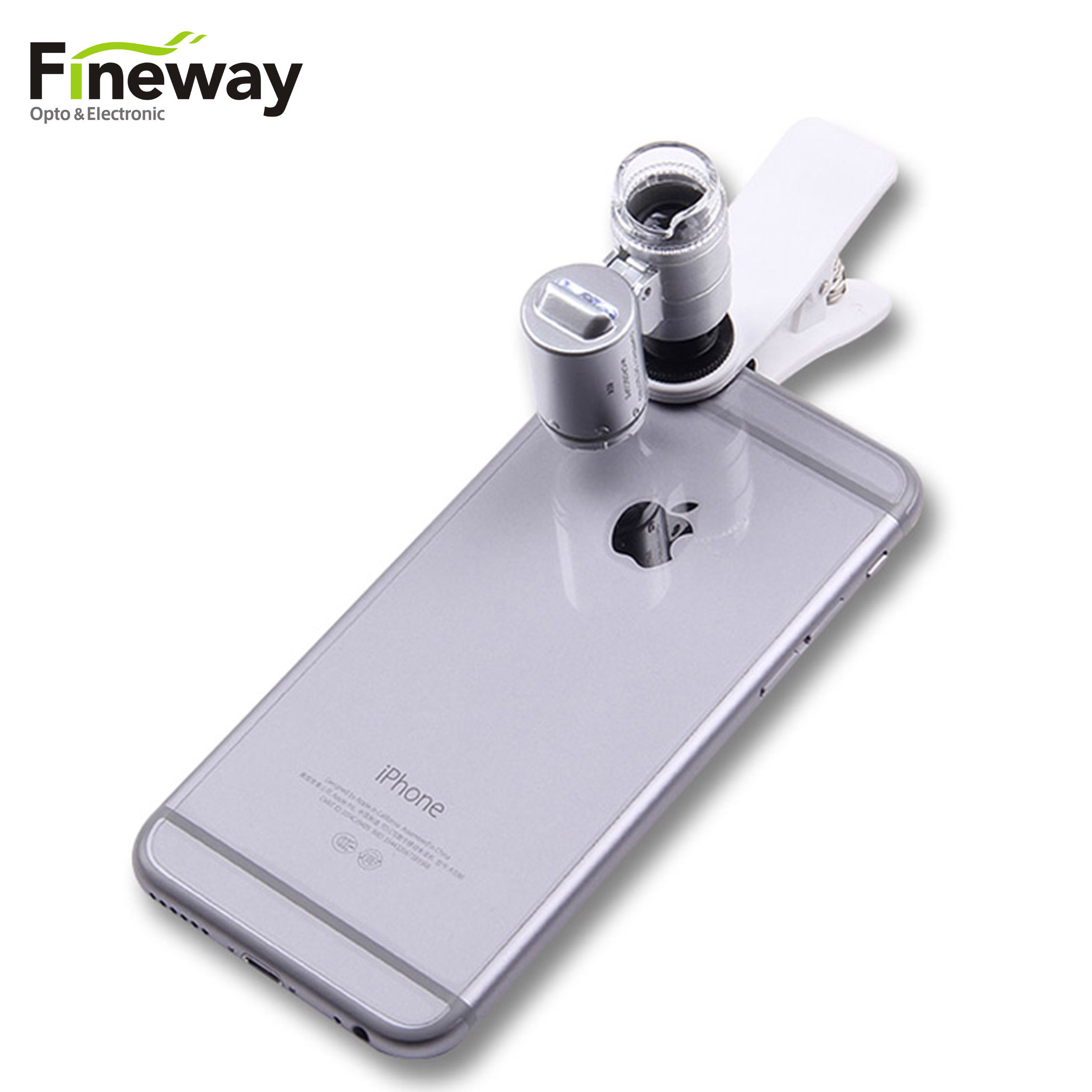 FW9882W Mini Size Microscope  60X Clip on Cellphone Magnifying Glass with LED UV Light