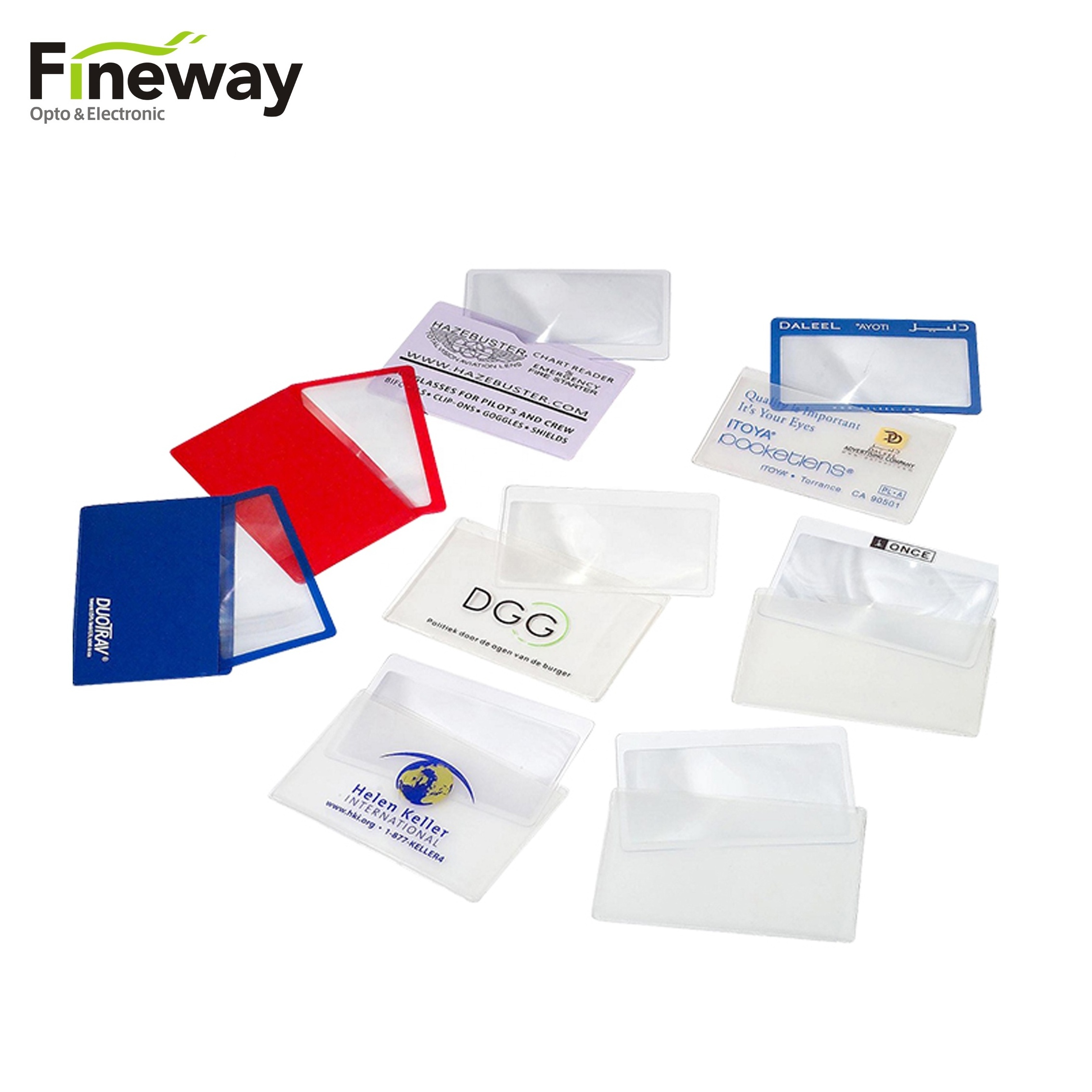 FW-027  Transparent Fresnel Magnifying Glass OEM 85X55mm Business Card Wallet Name Card Magnifier 3X for Gifts