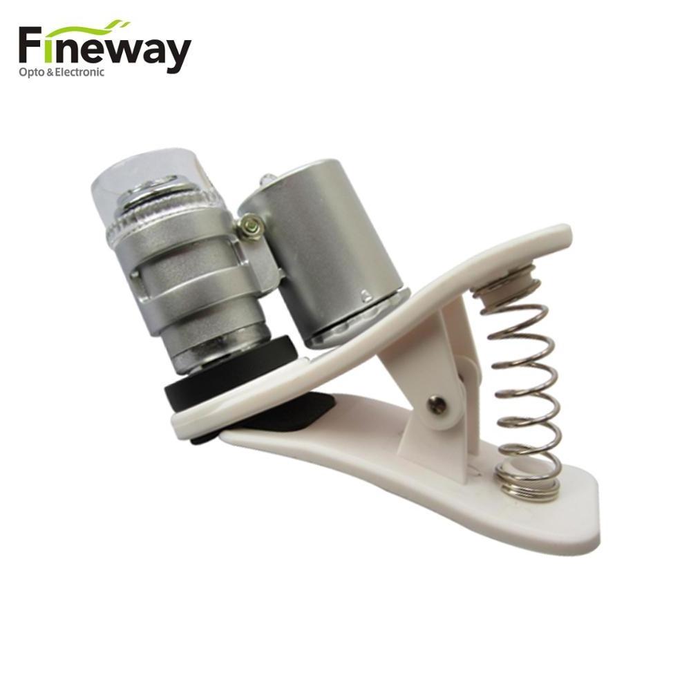 FW9882W Mini Size Microscope  60X Clip on Cellphone Magnifying Glass with LED UV Light