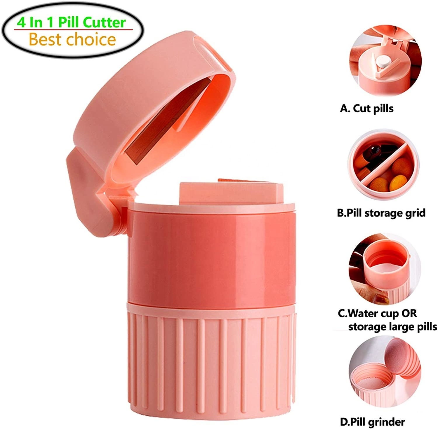 multi 4 in 1 Pill Tablet Cutter Grinder Box Water Bottle cup Drug pill crusher Box case Storage custom logo