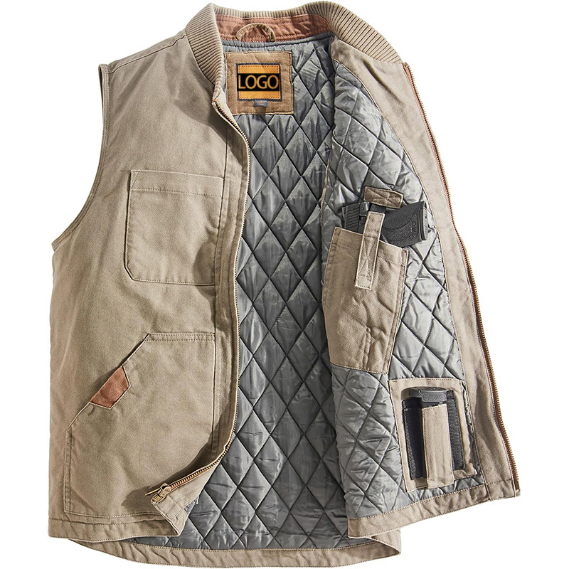 Canvas workwear quilted vest outdoor vest jacket custom patch logo sleeveless heated vest for men