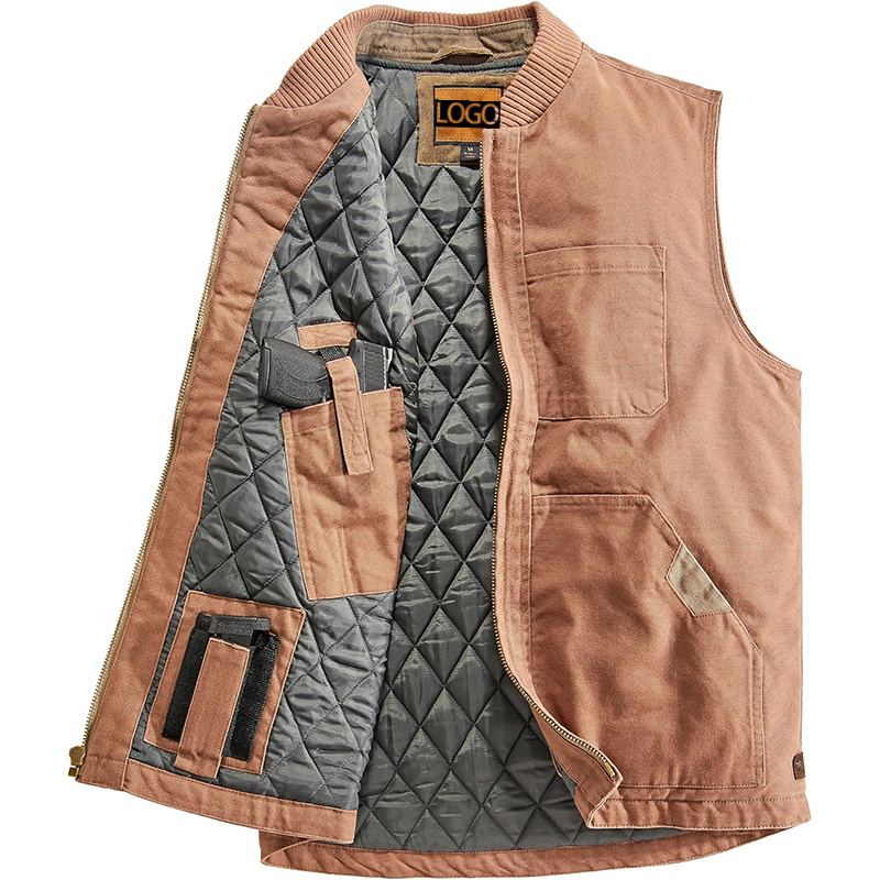 Canvas workwear quilted vest outdoor vest jacket custom patch logo sleeveless heated vest for men