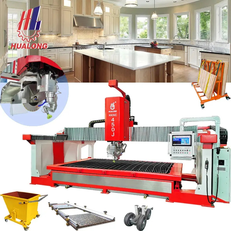 Hualong CE Machinery 5 Axis CNC Bridge Saw Stone Cutting Machine for Granite Marble Quartz countertop vanity top sink cutiing