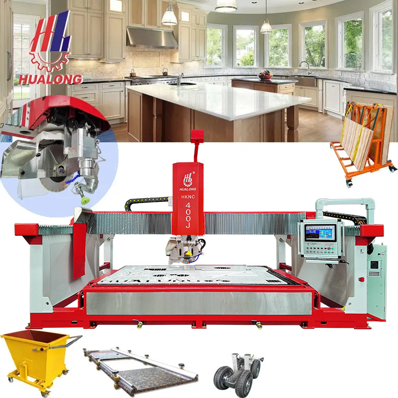 HUALONG HLSQ-450 stone machinery bridge type marble cutting cutter Siemens automatic granite slab Cutting Saw Machine for sale