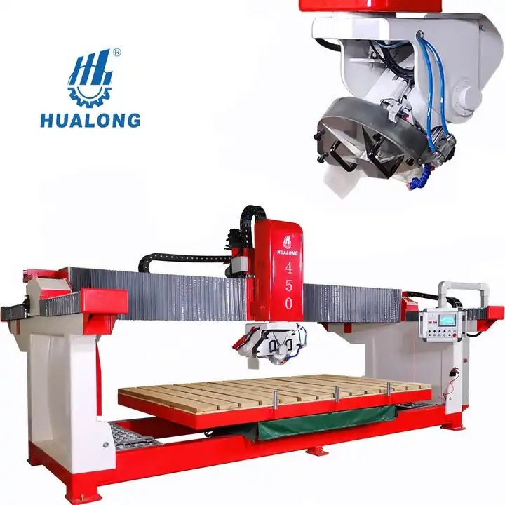 HUALONG HLSQ-450 stone machinery bridge type marble cutting cutter Siemens automatic granite slab Cutting Saw Machine for sale