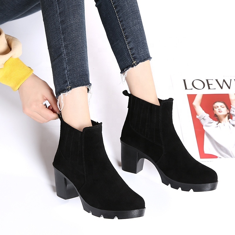 Women's under-ear boots Comfortable round toe Chelsea accordion ankle boots Platform boots