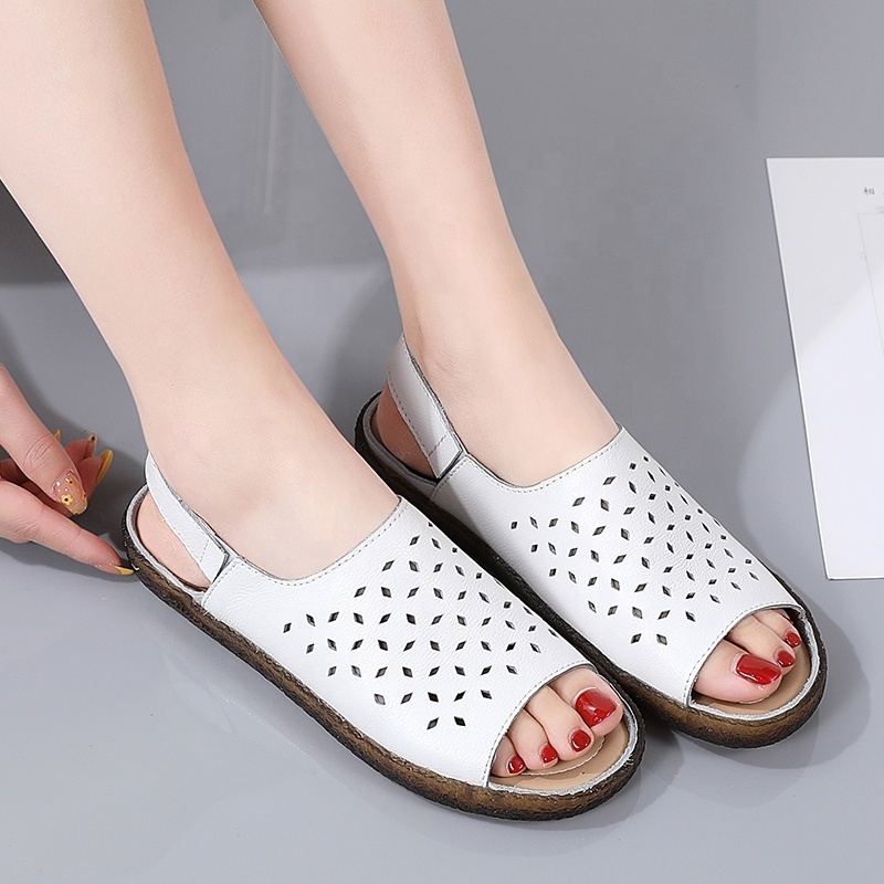 Summer plus-size nurse shoes hollow casual women's sandals Soft soled leather flat non-slip fish mouth maternity shoes