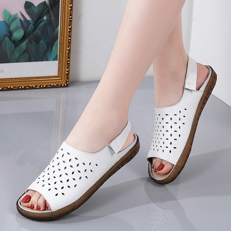 Summer plus-size nurse shoes hollow casual women's sandals Soft soled leather flat non-slip fish mouth maternity shoes