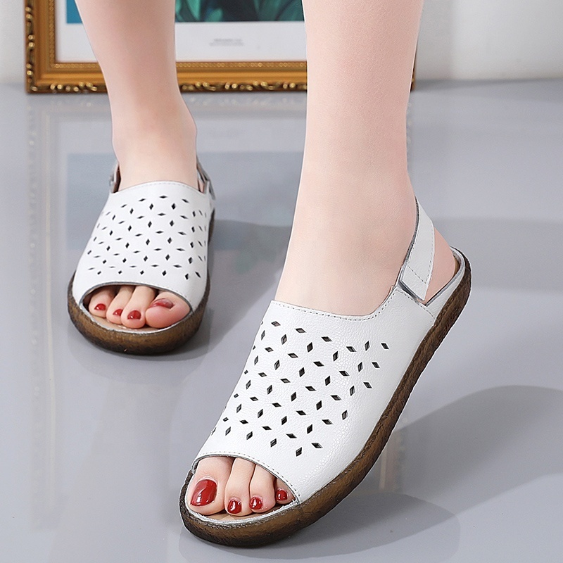 Summer plus-size nurse shoes hollow casual women's sandals Soft soled leather flat non-slip fish mouth maternity shoes