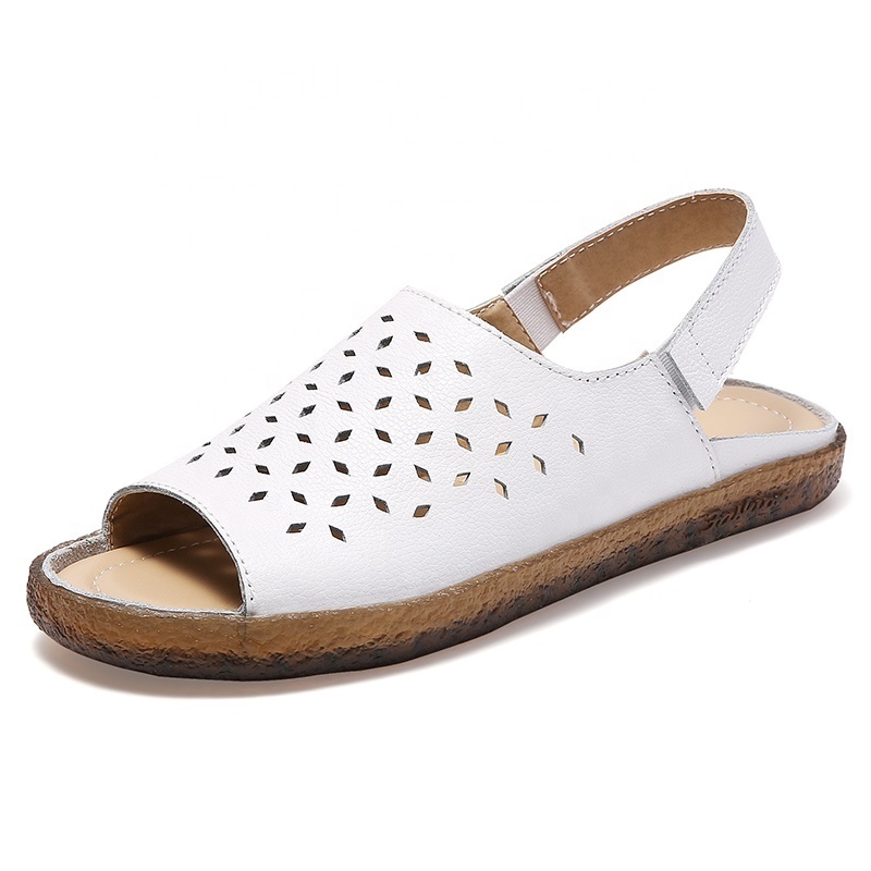 Summer plus-size nurse shoes hollow casual women's sandals Soft soled leather flat non-slip fish mouth maternity shoes