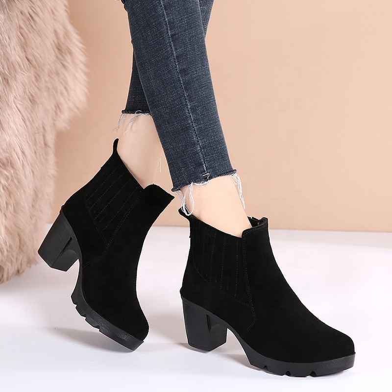 Women's under-ear boots Comfortable round toe Chelsea accordion ankle boots Platform boots