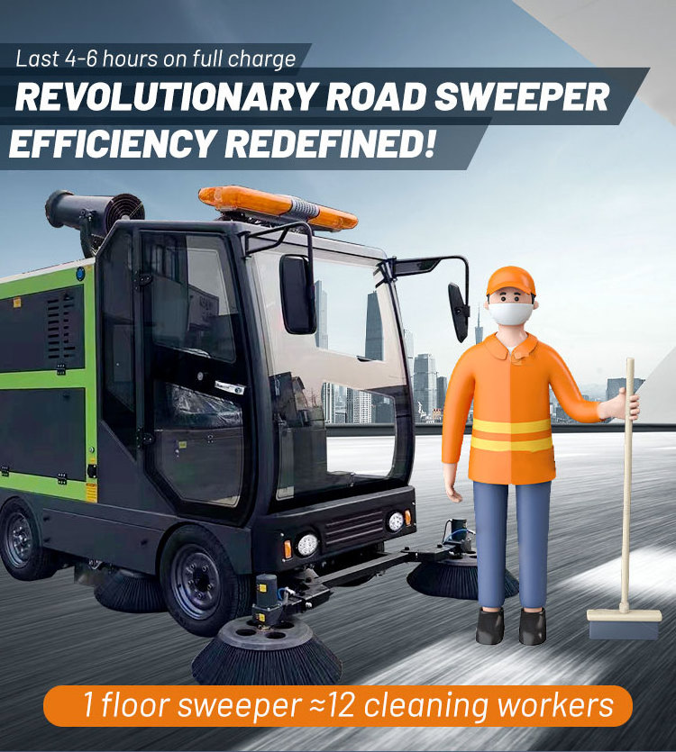 combined floor sweeper scrubber garbage street vacuum cleaner electric road cleaning vehicle