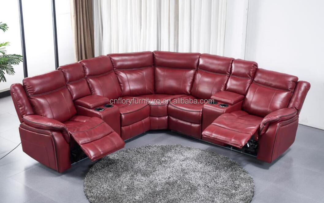 Transitional Faux Leather Upholstered Power Curved Living Room Chaise Reclining Sectional electric corner sofa recliner power