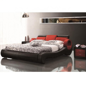 Upholstered Faux Leather Platform Bed with Wooden Slat Support Tufted Headboard Full Size - Black red brown