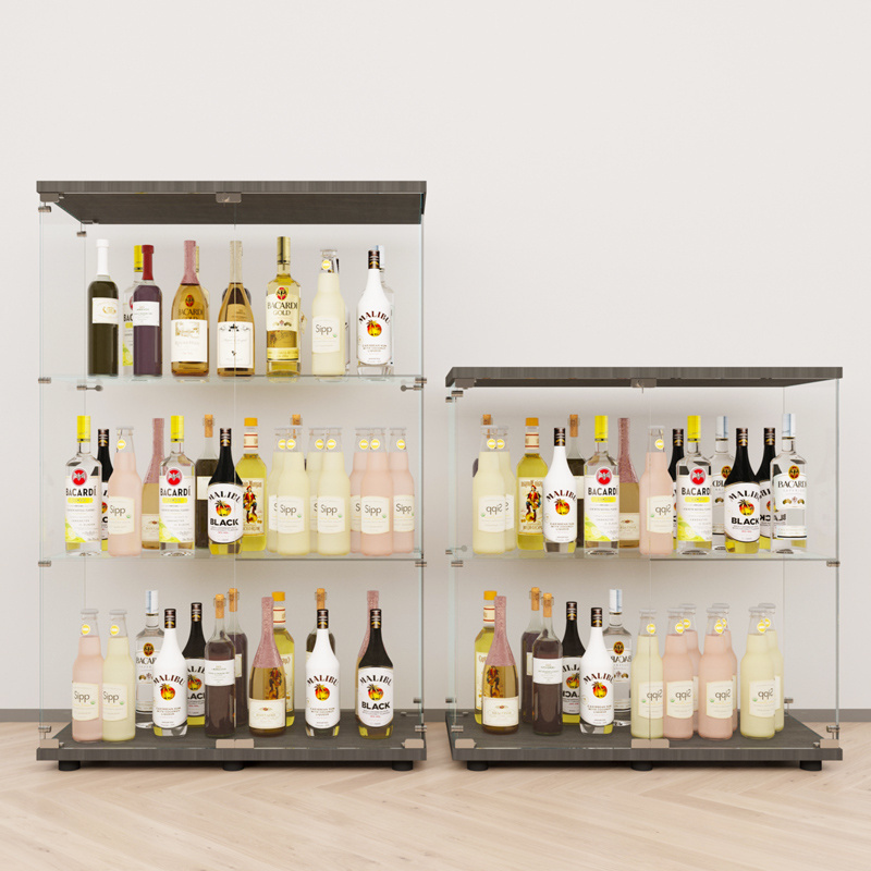 Retro Cupboard Used Glass  Wine Storage Bar Cabinet Display Stand Luxury Show Case Products With Glass Doors