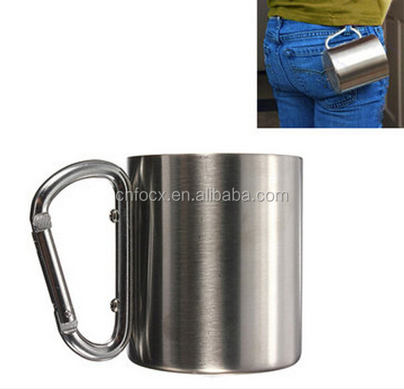 320ml Portable Stainless Steel Mug / Camping Cup Carabiner / carabiner stainless steel travel mugs