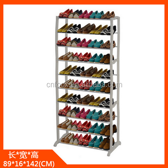 50 Pair Storage shoe shelves with white color PP plastic and iron tube, shoe rack