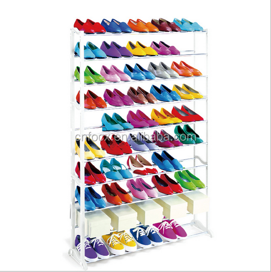 50 Pair Storage shoe shelves with white color PP plastic and iron tube, shoe rack