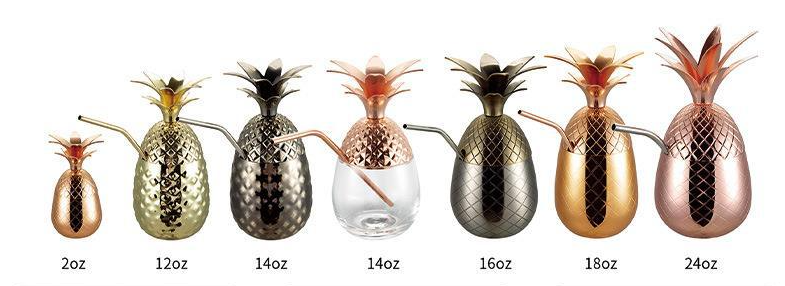 Forneed Factory Price 2oz 500ml Bulk Cocktail glass 304 stainless steel pineapple cups straw with lid