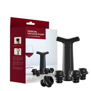 Food Grade Black Silicone Stopper Sealed Plastic Wine Saver Air Pump Vacuum Red Wine Bottle Rubber Stopper