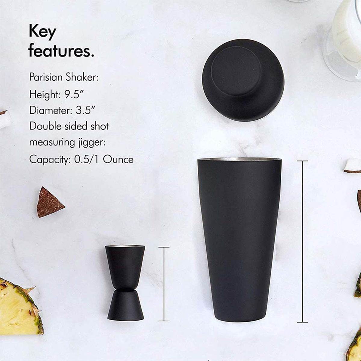 Hot sales 8 Pieces 304 Stainless Steel Matte Black Premium Cocktail Shakers Bar Set Bartender Kit with Gift Box Bar Accessory