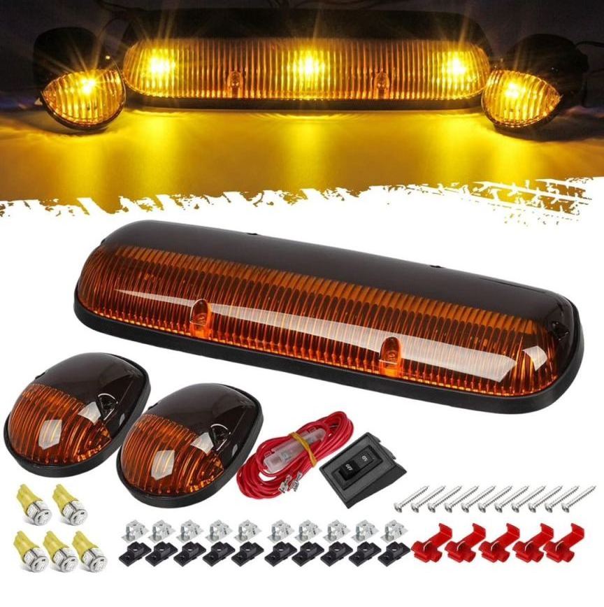 3PCS/1Set Smoke Lens Roof Marker Light Amber/White LED Pickup Cab Light Waterproof Ambient Marker Warning Light Truck for GMC