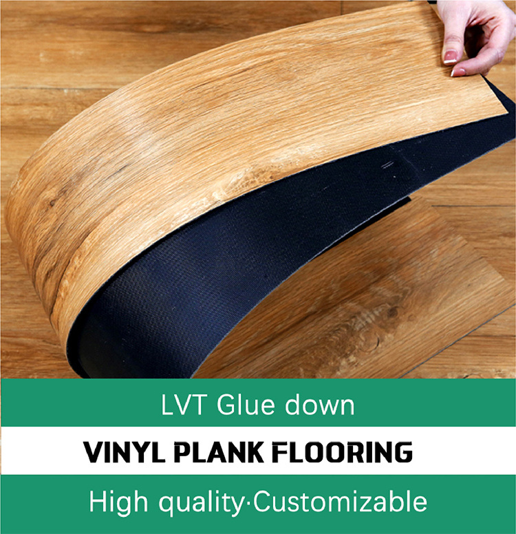 Home Decoration Manufacturing Wholesale Covering Plastic Laminate Plank Floor Glue Down LVT Flooring Dry Back PVC Vinyl Flooring