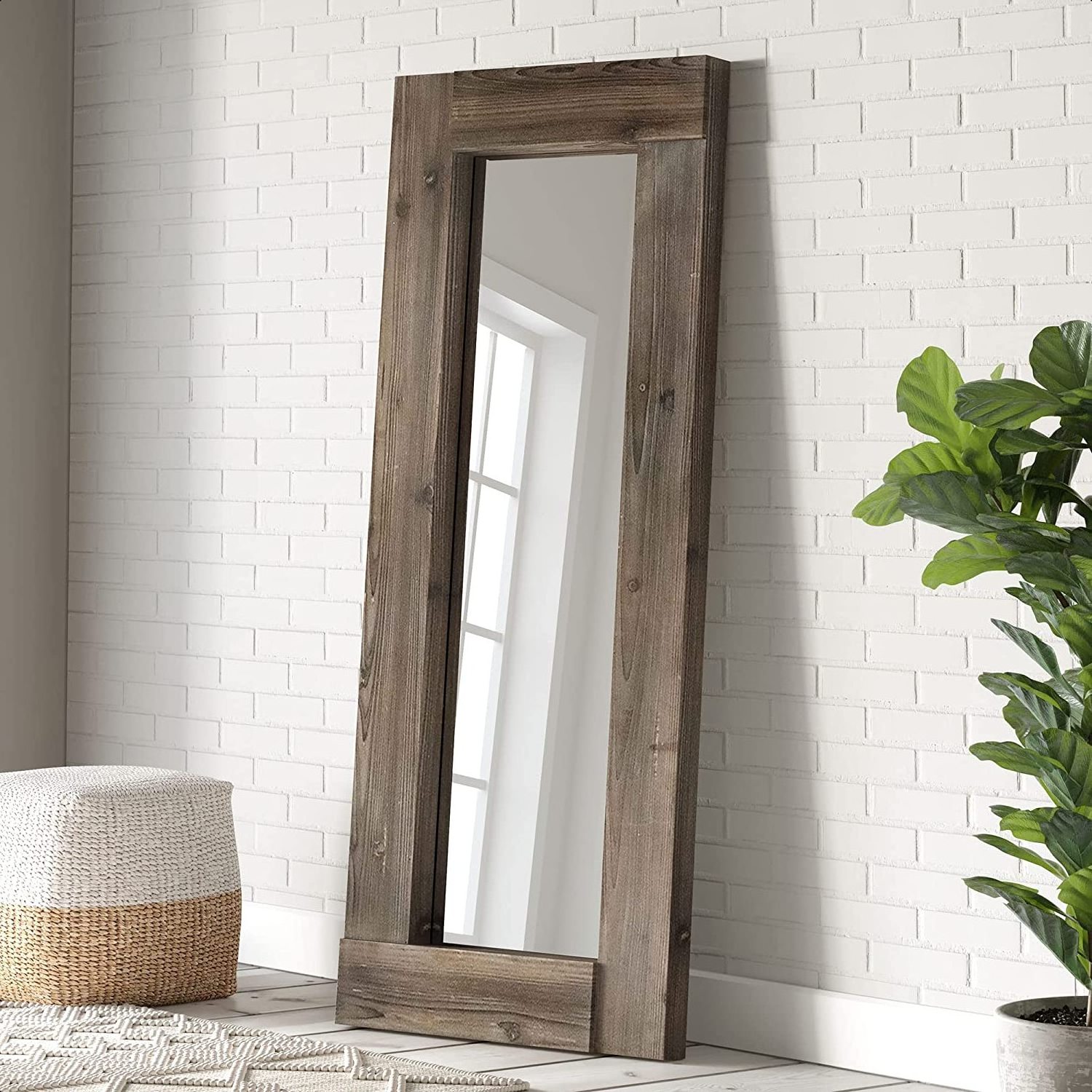 Barnyard Designs Leaner Floor Mirror Full Length, Large Rustic Wall Mirror Free Standing, Leaning Hanging Wood Mirror