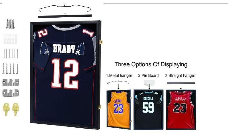 Jersey Display Case Frame Lockable Shadow Box Sports Jersey Frame with UV Protection Acrylic Hanger for Baseball Basketball