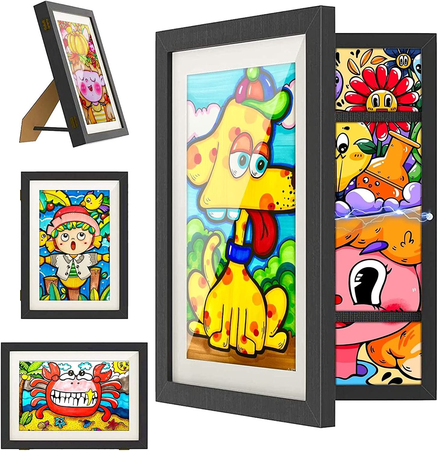 Kids Artwork Picture Frame changeable in Black Wood with Temper  Glass kid art frame changeable a4 photo frames