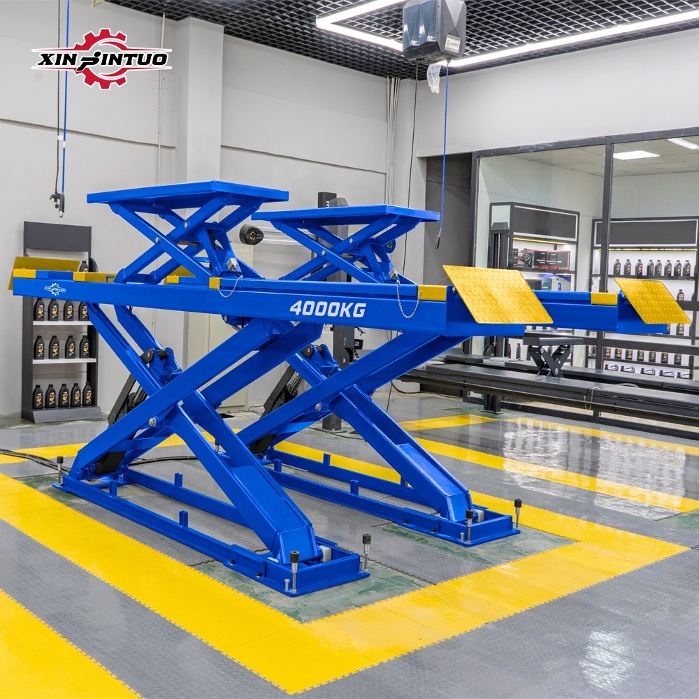 Xinjintuo 4000 kg capacity four cylinders full rise on ground wheel alignment scissor car lift with CE