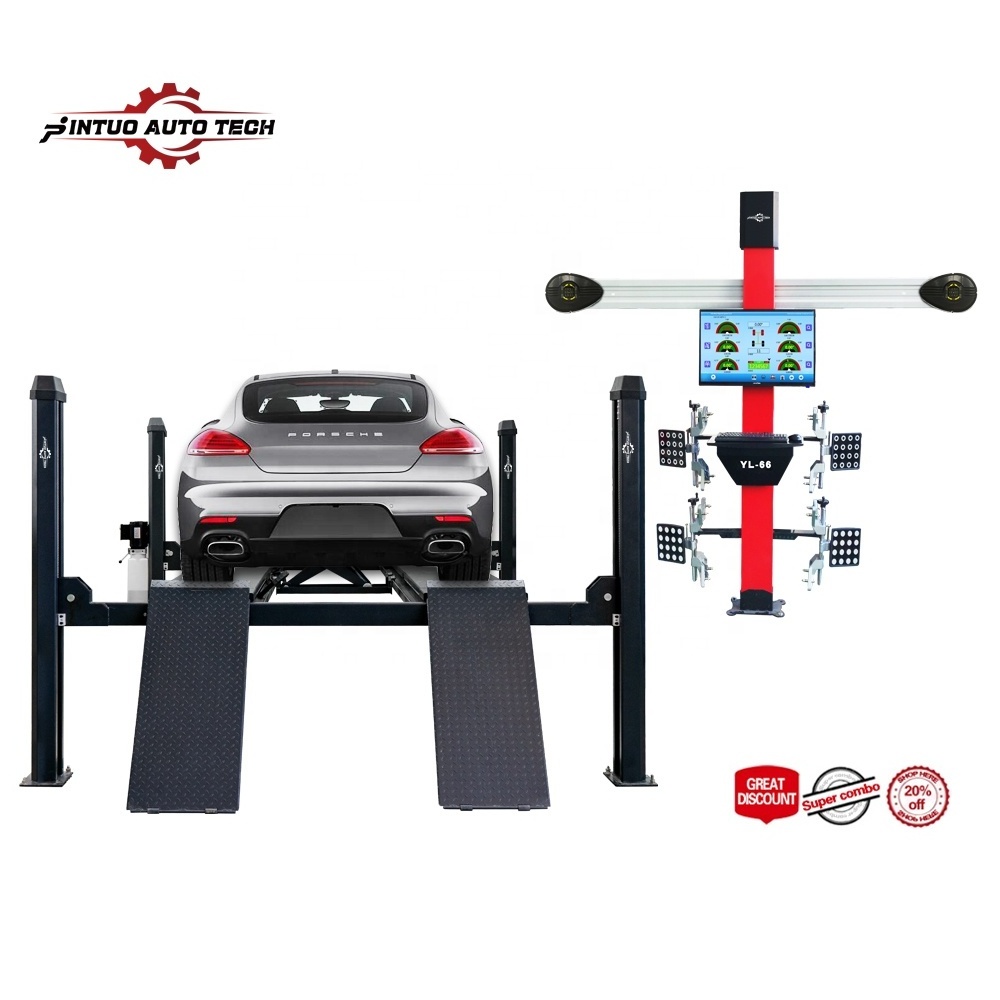 Jintuo Tyre repair equipments combo 3D wheel alignment machine four post car lift