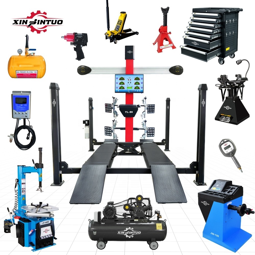 Xinjintuo Tyre Changer Wheel Balancer 4 post Car Lift 3d Wheel Alignment equipment full set for car workshop repair