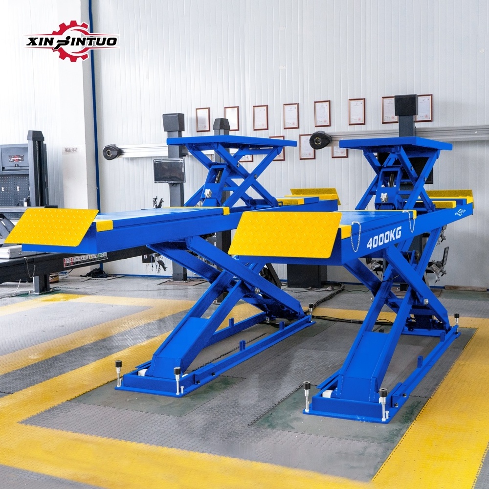 Xinjintuo 4000 kg capacity four cylinders full rise on ground wheel alignment scissor car lift with CE