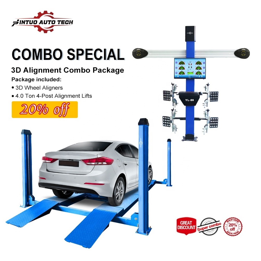 Jintuo Tyre repair equipments combo 3D wheel alignment machine four post car lift