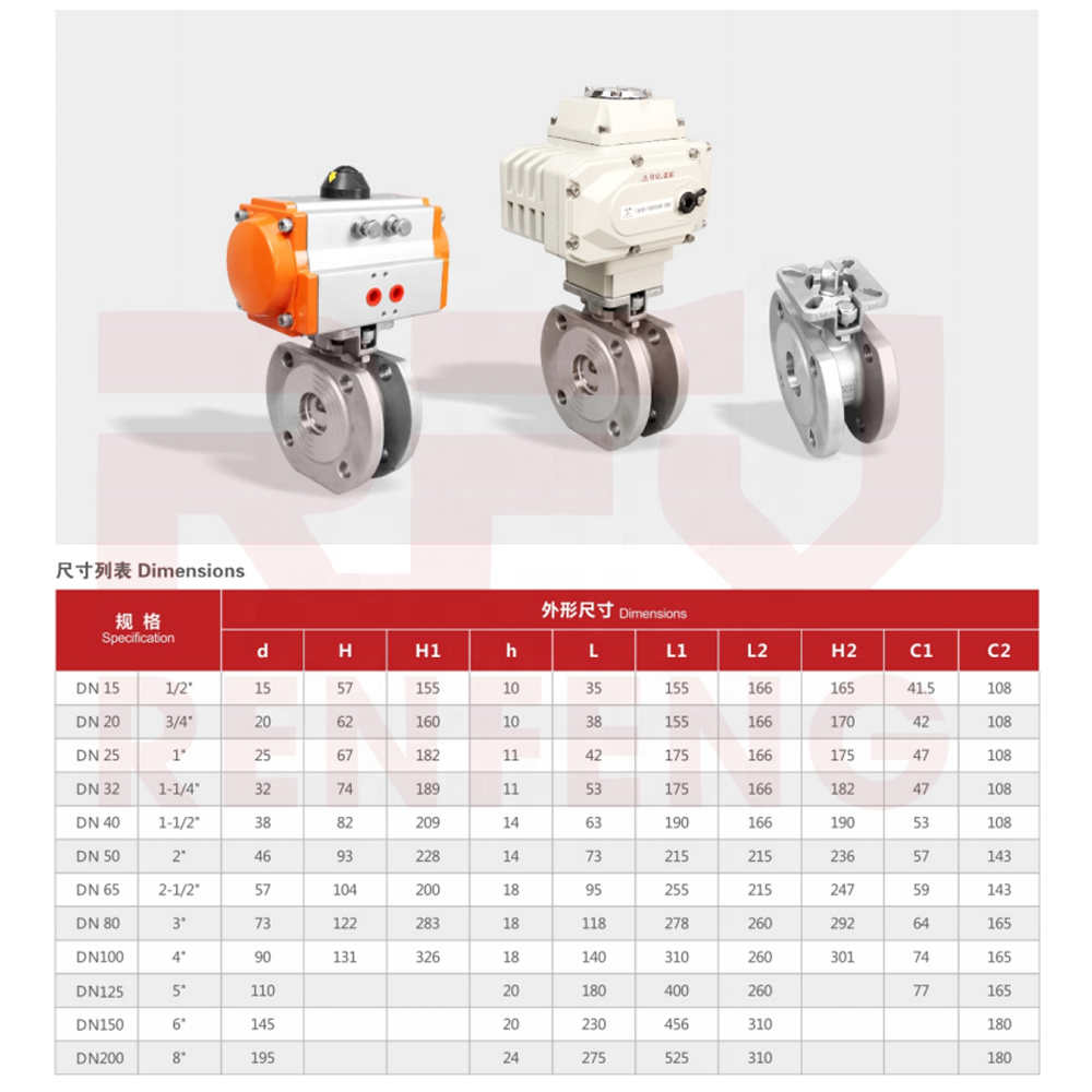 FURUI Air Actuated Valve Ansi Standard wafer Flanged 1/2 Inch Ball Valve With Pneumatic Actuator