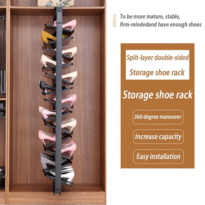 AOLISHENG 360 Degree Cloakroom Cabinet Swivel Rotating Telescopic Shoe Shelf Rack