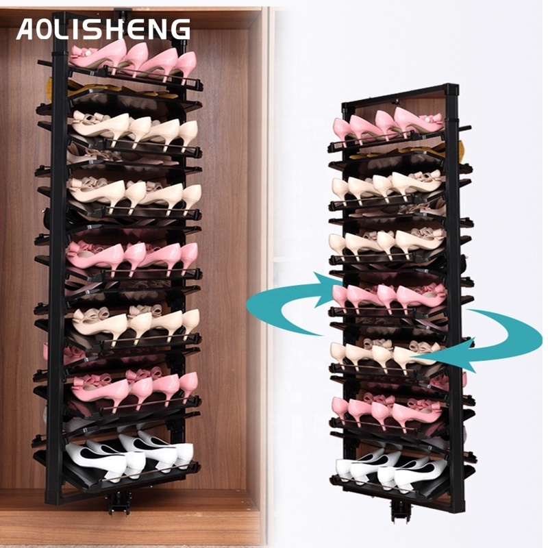 AOLISHENG 360 Degree Cloakroom Cabinet Swivel Rotating Telescopic Shoe Shelf Rack