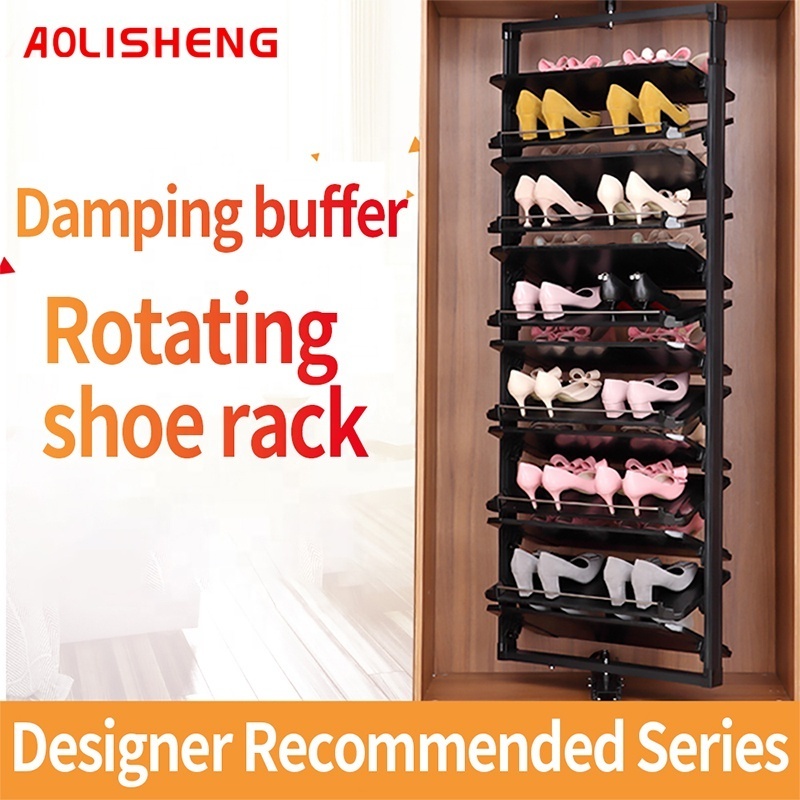 AOLISHENG 360 Degree Cloakroom Cabinet Swivel Rotating Telescopic Shoe Shelf Rack