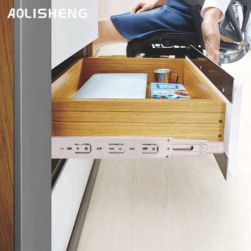 AOLISHENG Stainless Steel Drawer Slides Ball Bearing Full Extension 45mm Soft Close kitchen Telescopic Drawer Rails