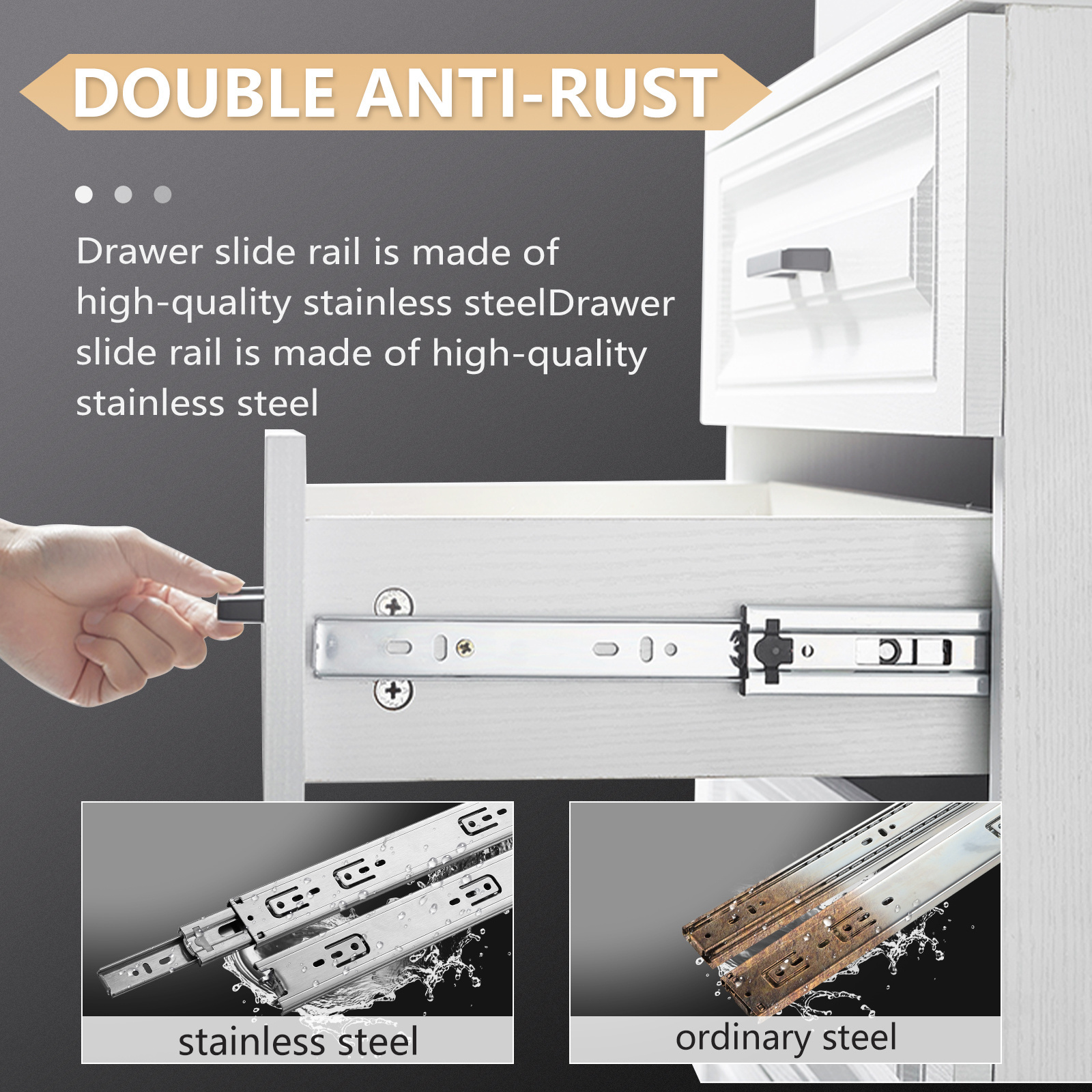 AOLISHENG Stainless Steel Drawer Slides Ball Bearing Full Extension 45mm Soft Close kitchen Telescopic Drawer Rails