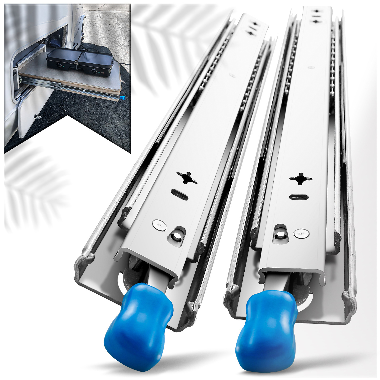 AOLISHENG Heavy Duty Drawer Slides Locking Three Sections Full Extension 500LB Load Drawer Runners Ball Bearing Side Mount Rail