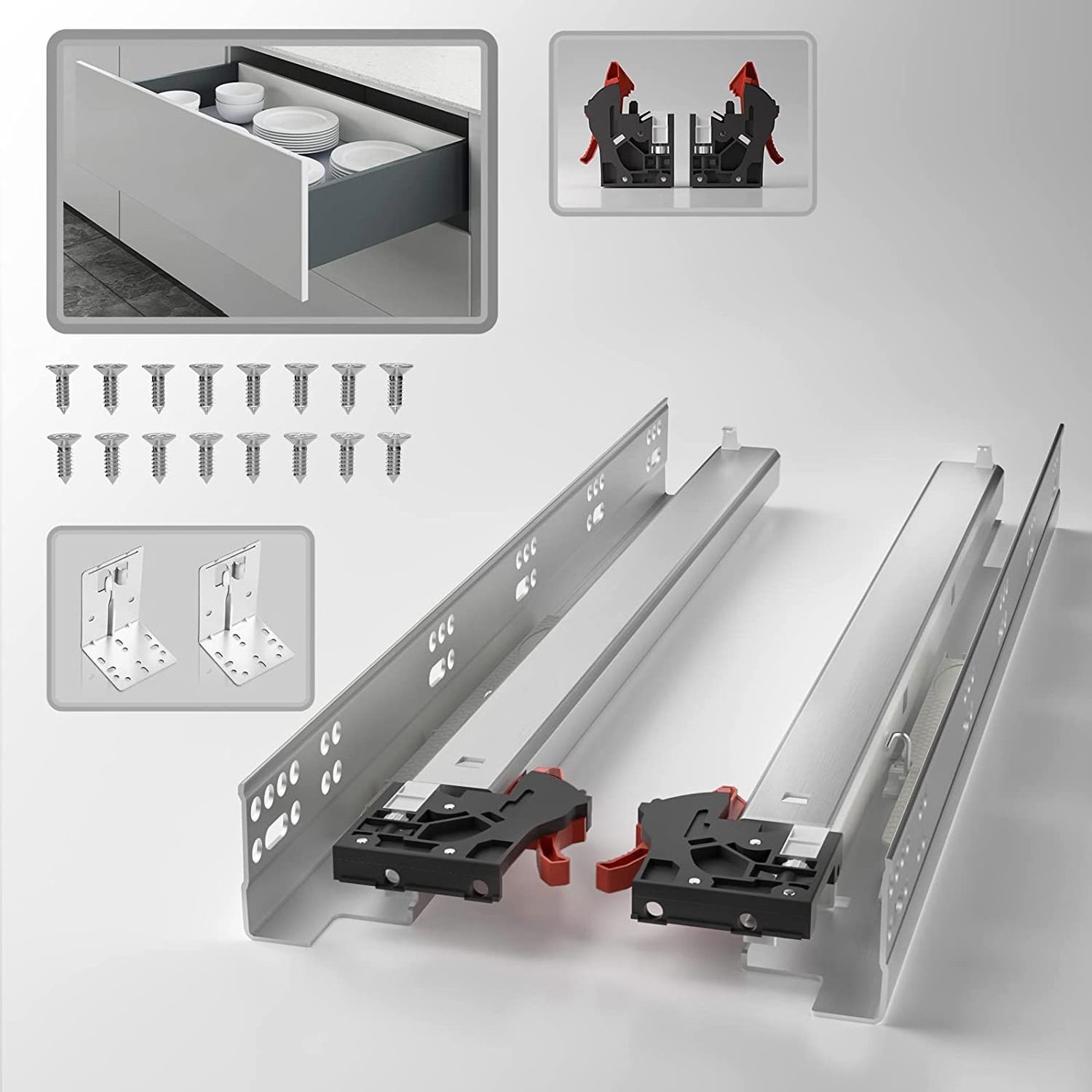 AOLISHENG 1 Pair Undermount Soft Close Drawer Slides 80lb Load Capacity Full Extension Hidden Bottom Mount Locking Drawer Rails